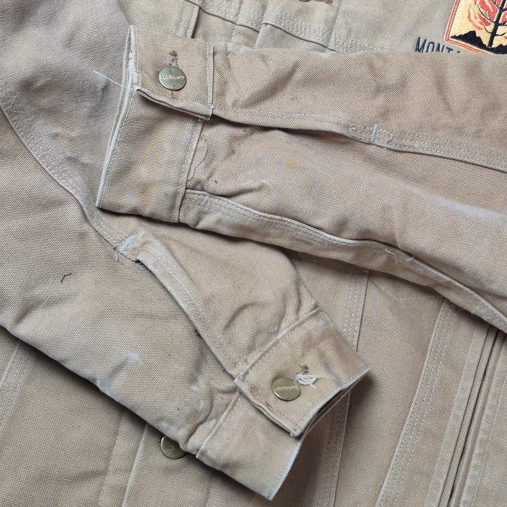 VTG Carhartt Men's 40 J09 BRN Trucker Jacket Blanket Lined Duck Canvas Brown USA